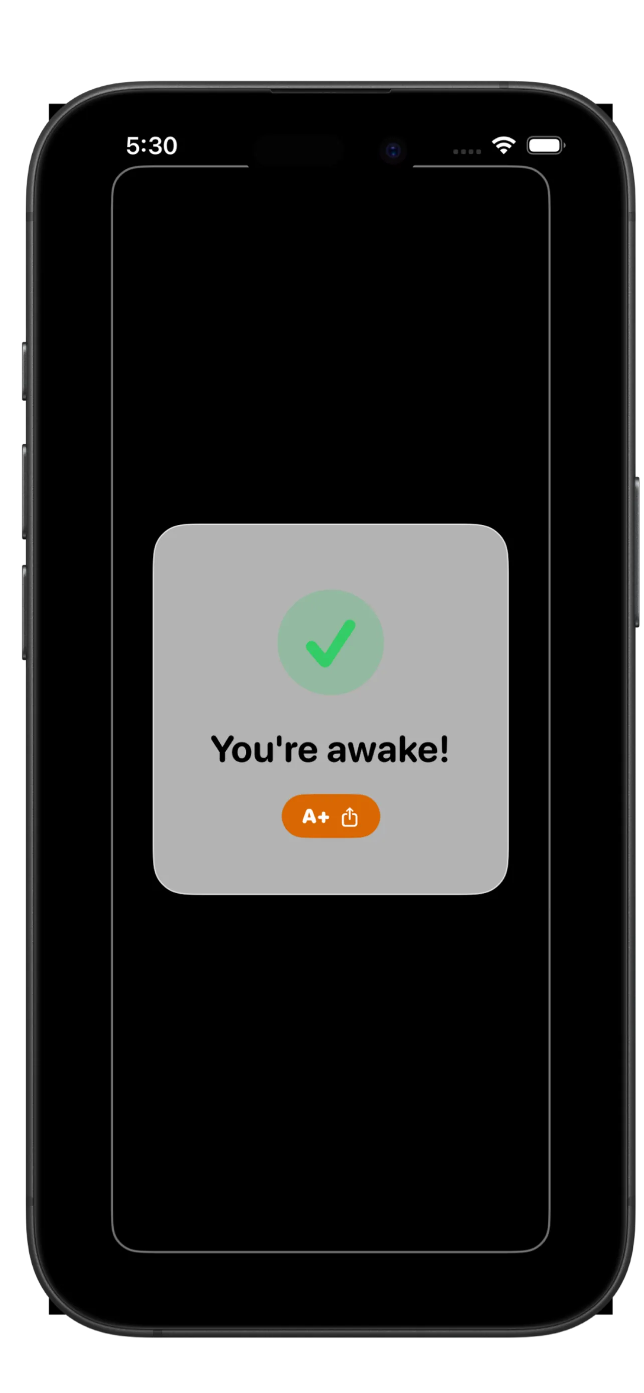 Wakey mission success screen showing a green checkmark and You're awake confirmation